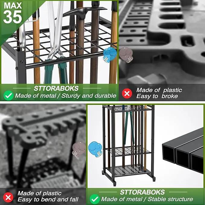 Garden Tool Organizer, Yard Tool Tower Rack for Garage Organization and Storage, Up to 35 Long-Handled Tools/Rakes/Brooms, Heavy Duty Steel Garden Tool Stand for Shed, Outdoor, Black by GreenHaven Gardens