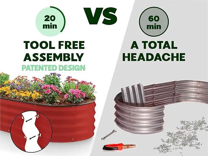 Galvanized Raised Garden Beds Outdoor // 4×2×1 ft Planter Raised Beds for Gardening, Vegetables, Flowers // Large Metal Garden Box (Red) // Patented Tool-Free Design by GreenHaven Gardens
