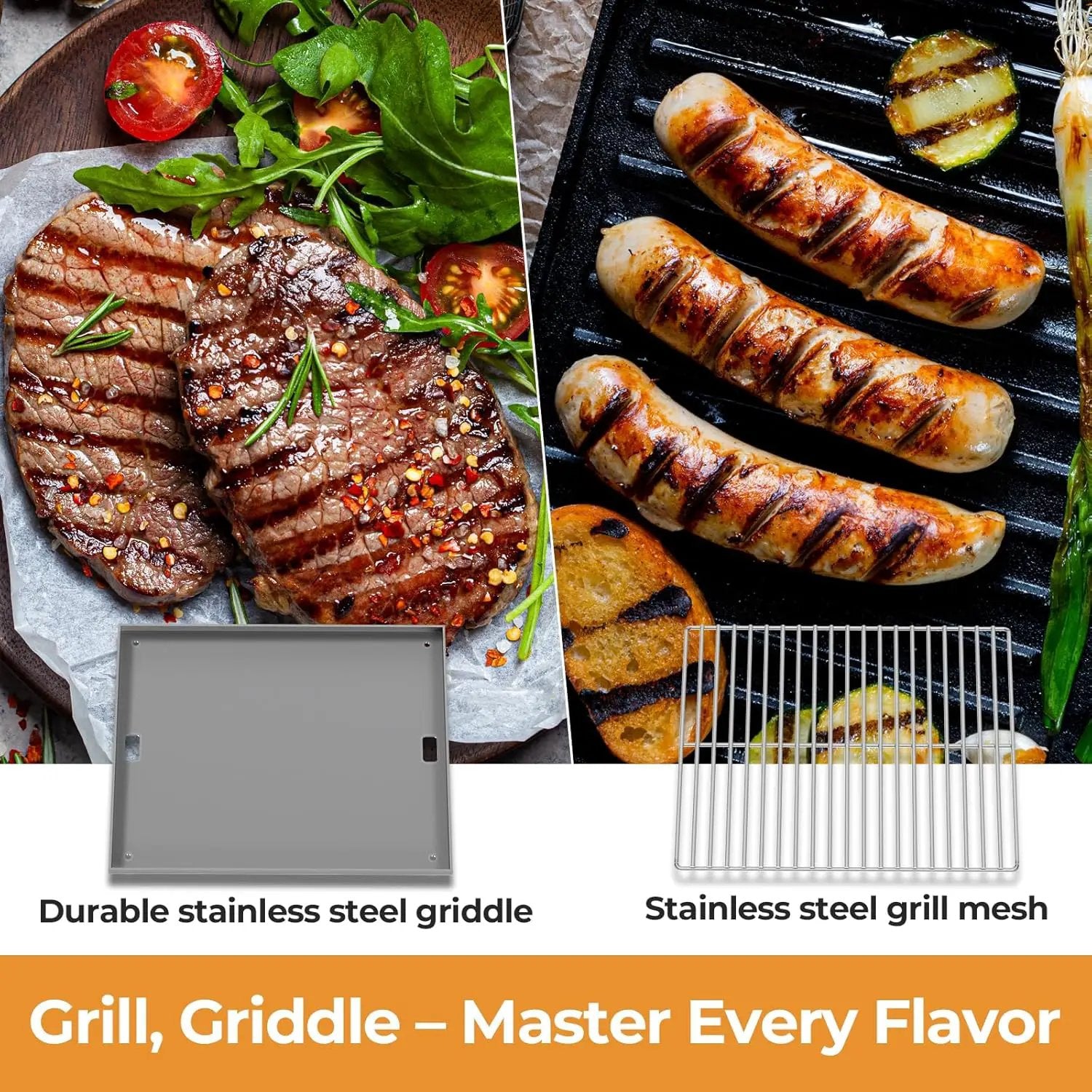 R.W.FLAME Premium 3 Burner Tabletop Propane Gas Grill Stainless Steel Portable Outdoor BBQ Grill with Griddle,24,000 BTU Multi-Zone Cooking,Built-in Thermometer,Backyard,Camping & Patio Gatherings by GreenHaven Gardens