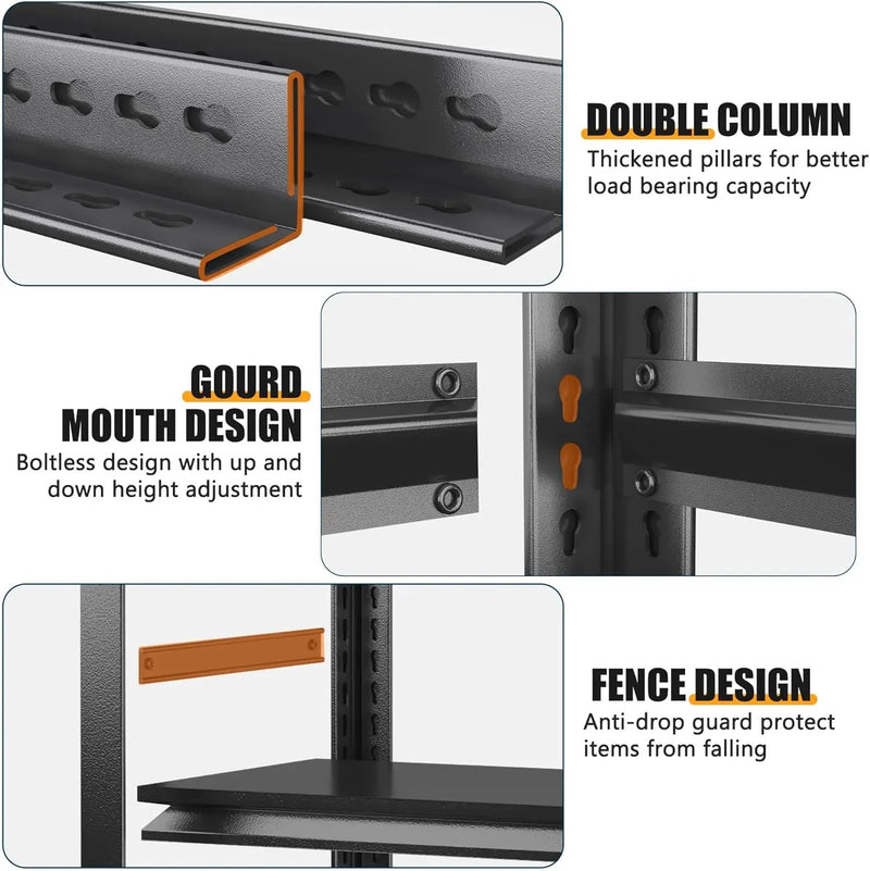 Heavy Duty Commercial Metal Garage Shelving Rack,Adjustable Industrial Steel Storage Shelves for Warehouse, Garage, Basement, 87" H x 47.2" W x 23.6" D, Black by GreenHaven Gardens