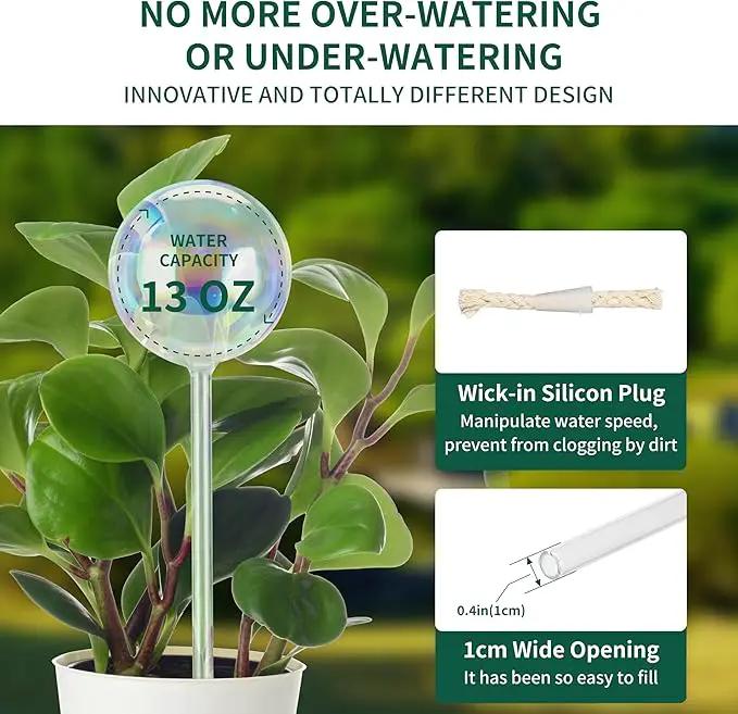 13 oz Up 2 Weeks Extra Large Plant Self Watering Globes, Light Iridescent Glass Water Bulbs for Indoor Plants, Vacation Watering System, Self-Watering Stakes, Automatic Plant Waterer, 2 Pack by GreenHaven Gardens