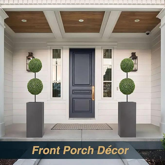 Metallic Heavy Tall Outdoor/Indoor Planter Box, Rectangular, 14Lx14Wx30H Inches, ‎25LBS/PC, Dark Gray, No Assembly Required and Seamless, Set of 2 by GreenHaven Gardens