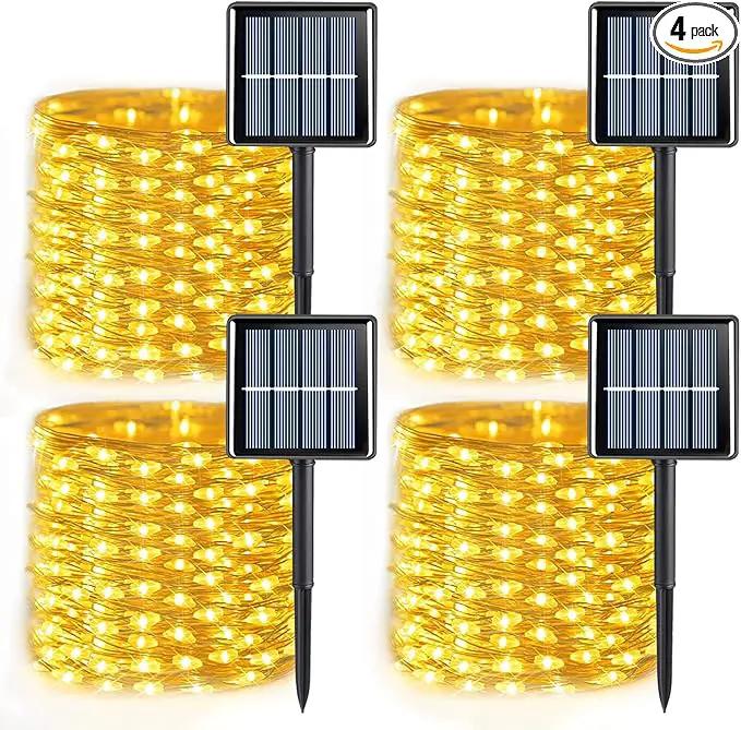QITONG 4 Pack Solar Fairy Lights Warm White, Each 33ft 100 LED Outdoor String Light, 8 Modes Copper Wire Lights for Outside Tree Wedding Party Garden Patio Christmas by GreenHaven Gardens