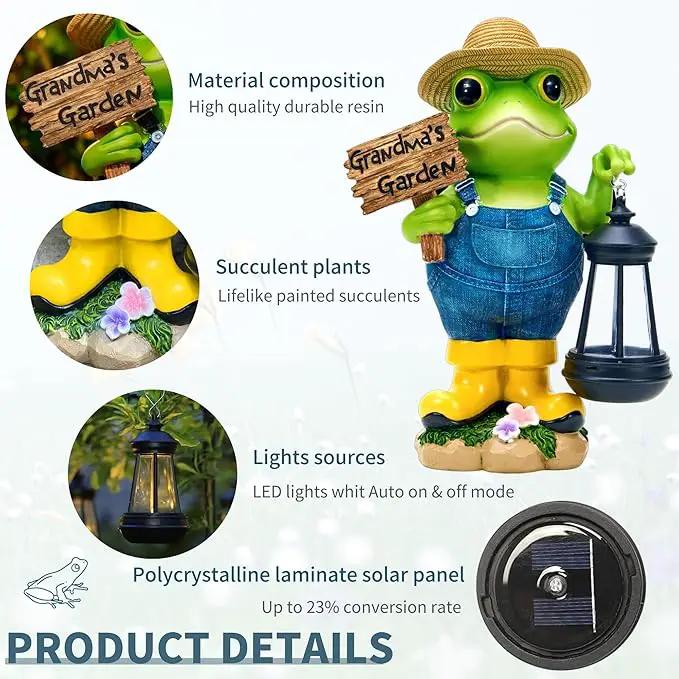 Frog Garden Statue with Solar Light, Gardener Frog Decoration with Solar Lantern Light for Home, Outdoor, Garden, Patio and Yard Decor, Best Gifts for Mom/Grandma, Grandma's Garden by GreenHaven Gardens