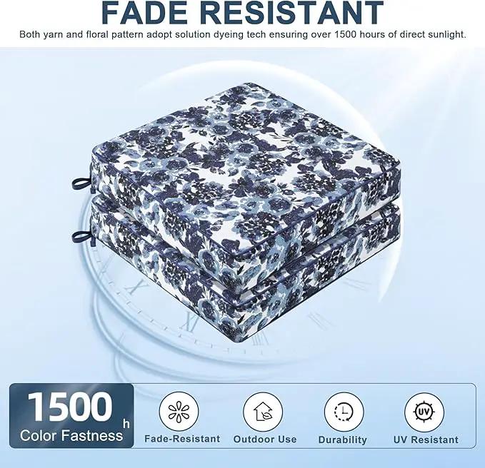 Favoyard Outdoor Chair Cushion 19 x 19 x 3 In Waterproof Pattern Fade Resistant Cushions for Patio Furniture with Removable Cover Attach Straps 28D Foam Insert Cushions Pads for Seat Sofa Couch 2 Pack by GreenHaven Gardens