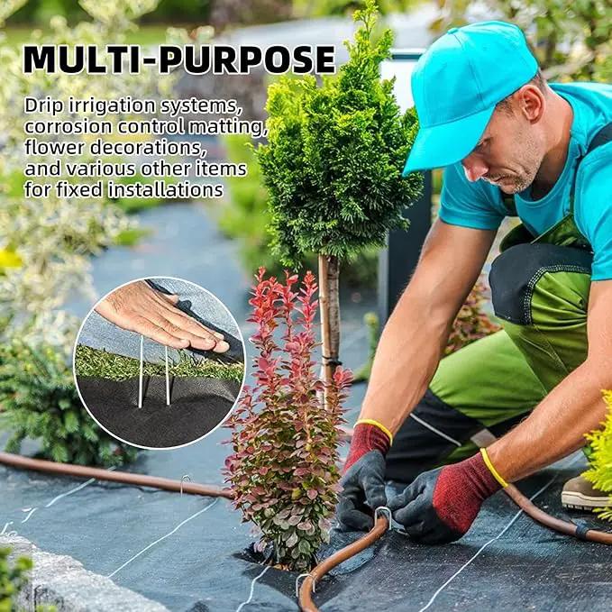 100 Pack Sturdy Garden Landscape Staples, 6 Inch Galvanized Steel Sod Pins Anti-Rust Stakes for Weed Barrier, Christmas Decorations and Landscaping Fabric. by GreenHaven Gardens