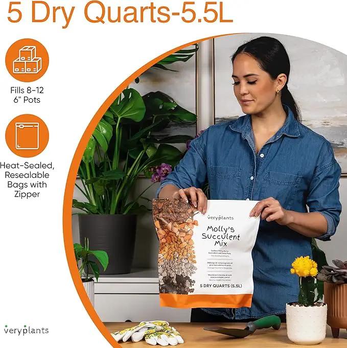 Molly's Succulent Mix - Premium Gritty Soilless Potting Mix for Succulents, Cactus and Bonsai - Contains Akadama, Hyuga, Bark Fines, Pumice, Lava Rock, Mycorrhizae 5 Dry Quarts by GreenHaven Gardens