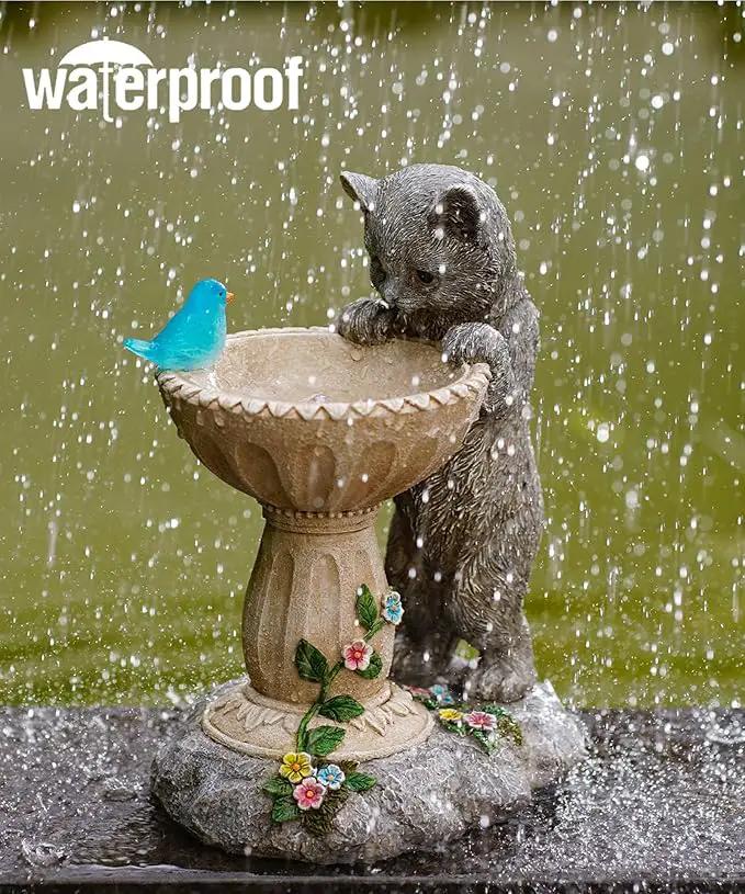Solar Cat Statues for Bird Bath: Outdoor Sculptures for Garden Lawn Patio Yard Balcony Porch - Unique Gifts for Mother Grandma Women by GreenHaven Gardens