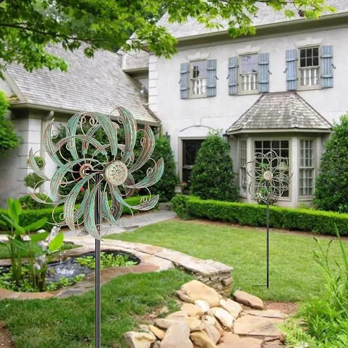 Wind Spinners Outdoor Wind Spinner Metal 13” Dia Wind Spinners for Yard and Garden Decor Pinwheels Wind Sculptures & Spinners(57” H) by GreenHaven Gardens