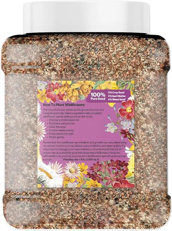 Bulk Wildflower Seed - Bird & Butterfly Garden Seed Mix | Bulk 300,000+ Annual & Perennial Flower Seeds for Planting - Attracts Hummingbirds & Butterfly | No Messy Bags or Packets | Bulk 1 Pound Jar by GreenHaven Gardens