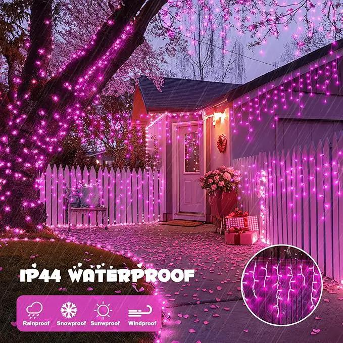 JMEXSUSS 400 LED Pink Valentine Lights, Connectable Pink Christmas Lights Indoor Outdoor with Remote, Pink Icicle String Lights for Room Fireplace Decorations by GreenHaven Gardens