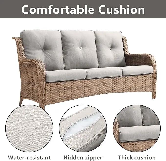 Outdoor Wicker Patio Furniture Set - 6 Piece Rattan Patio Conversation Set with 2 Rocking Swivel Chairs,2 Ottomans,1 Sofa and 1 Coffee Table for Porch Deck Backyard Garden(Yellow/Beige) by GreenHaven Gardens