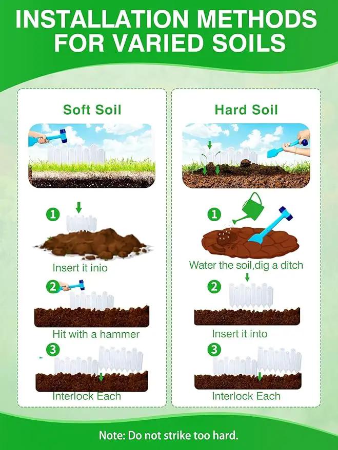 20PCS White Garden Edging Borders, 9.76" H Plastic Fences Edging with Hammmer Shovel Gloves, 13.6Ft Decorative Interlocking Landscape Edging, Flexible Flower Bed Border for Patio by GreenHaven Gardens
