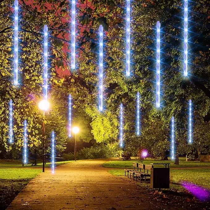 Dazzle Bright Christmas Lights Outdoor, 288LED Meteor Shower Rain Lights 12 Inch 8 Tubes, Waterproof Plug in Falling Icicle Light Christmas Decorations for Xmas Tree Yard House Decor (Blue) by GreenHaven Gardens