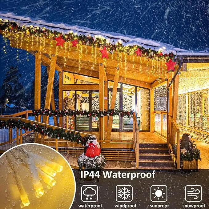 Icicle Lights for Outside, 33FT 400 LED Christmas Lights Outdoor Indoor with 8 Modes Waterproof, Connectable Plug in String Hanging Light for House Roof Yard Wedding Holiday Decor, Warm White by GreenHaven Gardens