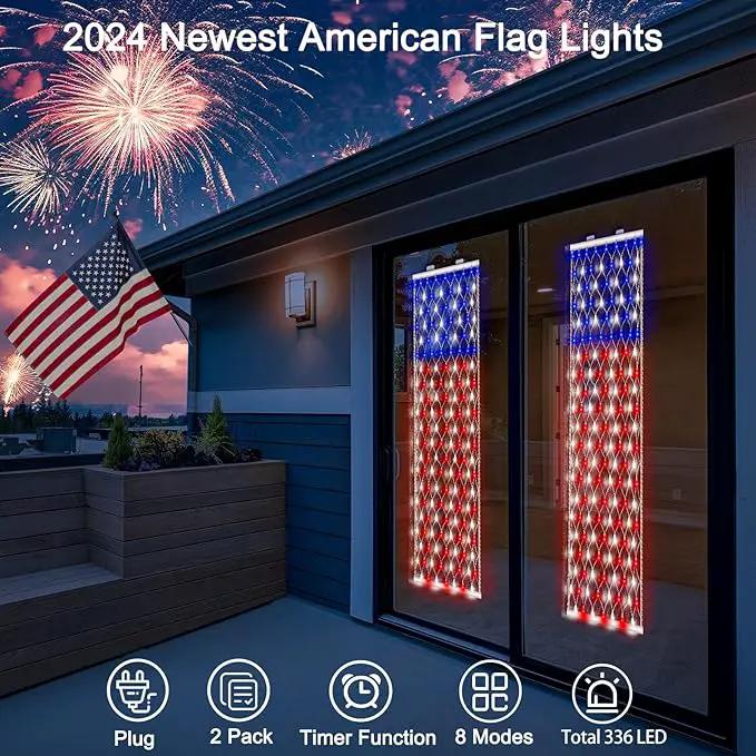 DBFAIRY 2 PCS American Flag Lights, 336 LED 4th of July USA Flag Lights Outdoor with Timer, 8 Modes Red White Blue Banners Lights for Independence Flag Day, Each 6.6Ft (L) x 1.2Ft (W) by GreenHaven Gardens