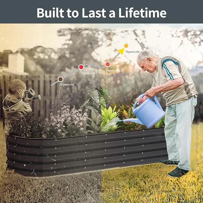 Kesfitt Galvanized Raised Garden Bed Kit,18" Tall 7-in-1 Outdoor Metal Planter Boxes with Safety Edging,8×2×1.5FT Modular Large Steel Raised Beds for Gardening Vegetables Fruits Flower by GreenHaven Gardens