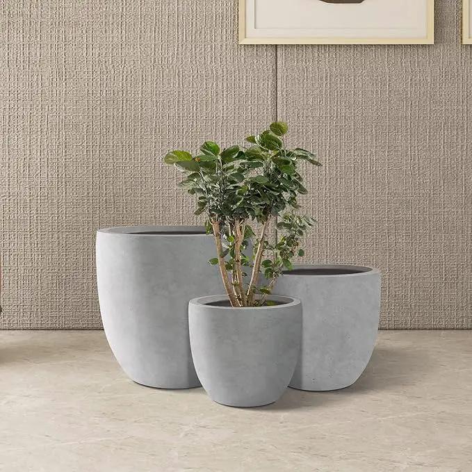 Kante 18",14",10" Dia Concrete Round Planters (Set of 3), Outdoor Indoor Large Planter Pots with Drainage Hole and Rubber Plug for Home Patio Garden, Natural Concrete by GreenHaven Gardens