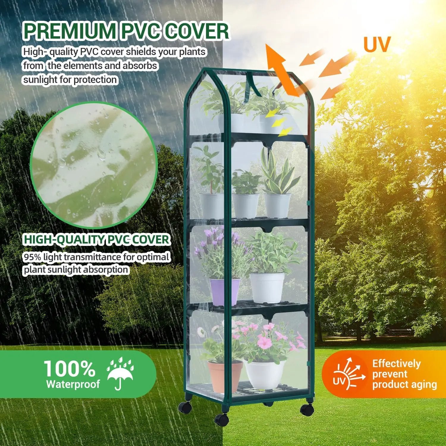 Ohuhu Mini Greenhouse for Indoor Outdoor, Small Plastic Plant Green House with Locking Wheels Portable Greenhouses with Durable Cover for Seedling, Ideal Gardening Gifts for Women Men Transparent by GreenHaven Gardens