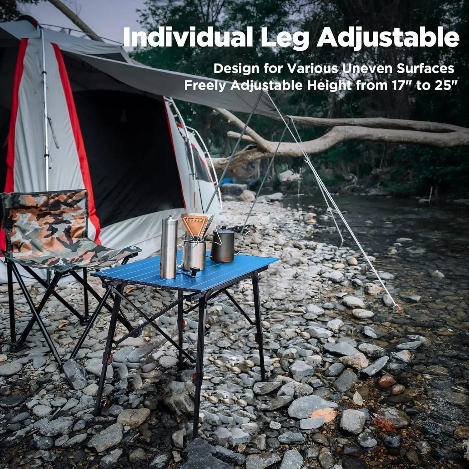 VILLEY Portable Camping Table with Adjustable Legs, Lightweight Aluminum Folding Beach Table with Carrying Bag for Outdoor Cooking, Picnic, Beach, Backyards, BBQ and Party by GreenHaven Gardens