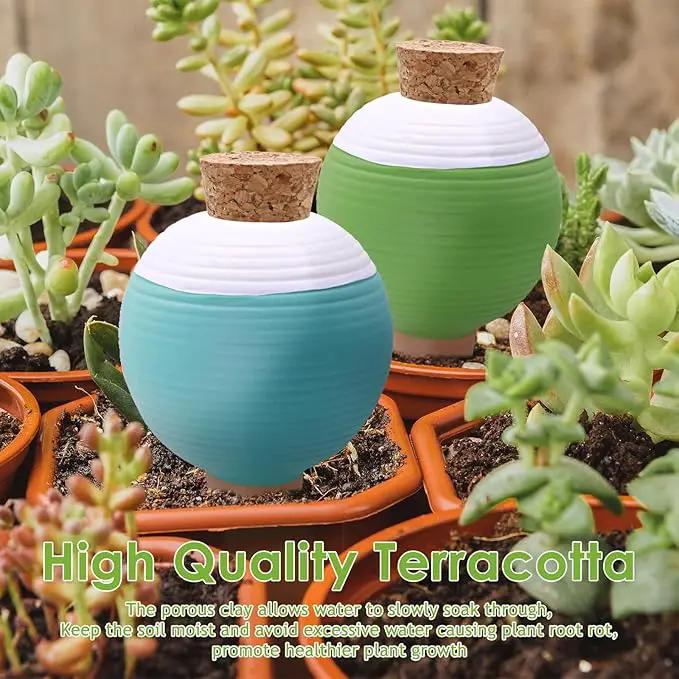 4PCS Plant Watering Globes, Large Terracotta Automatic Watering Stake Devices with Wooden Stopper for Pots, Planters, Indoor, Outdoor by GreenHaven Gardens