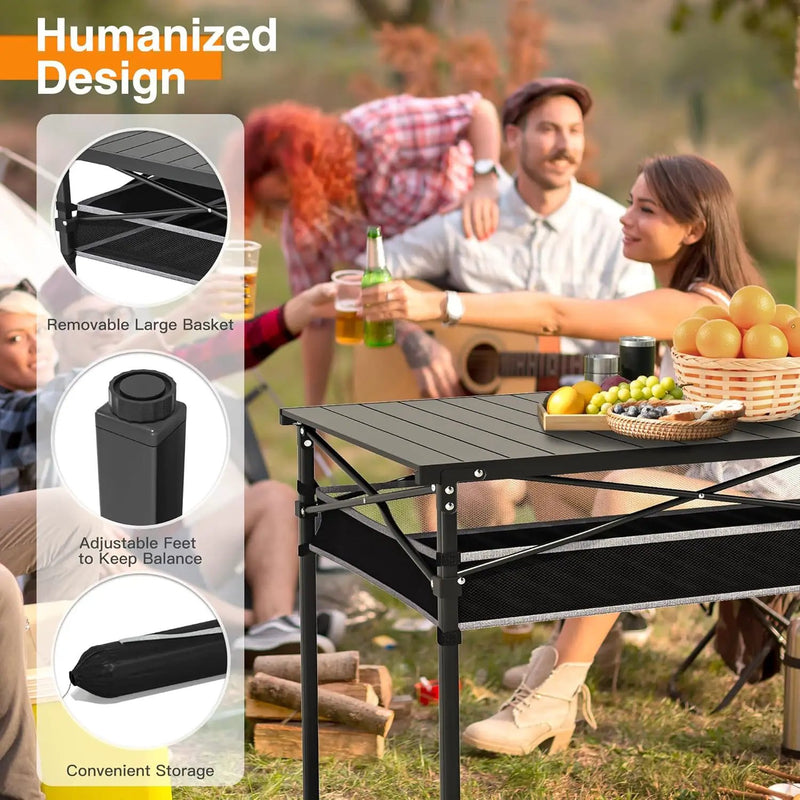 Folding Camping Table, Aluminum Roll-up Table with Storage Net and Carrying Bag, Outdoor Lightweight Camp Table for Picnic, Camping, Beach,Backyard, BBQ, Party, Patio by GreenHaven Gardens