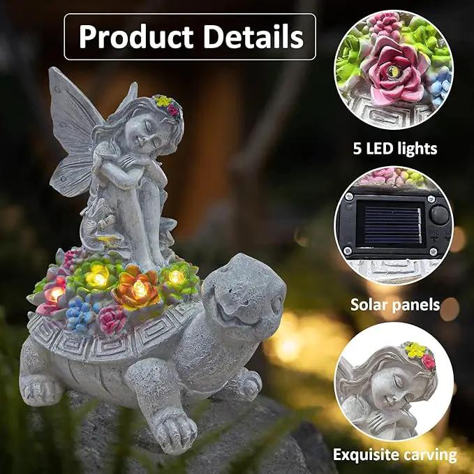 Solar Garden Statue Angel and Turtle,Figurines Outdoor Decor,Outdoor Solar Statue with LED Lights for Yard,Patio,Lawn Art Decoration,Housewarming Gift by GreenHaven Gardens