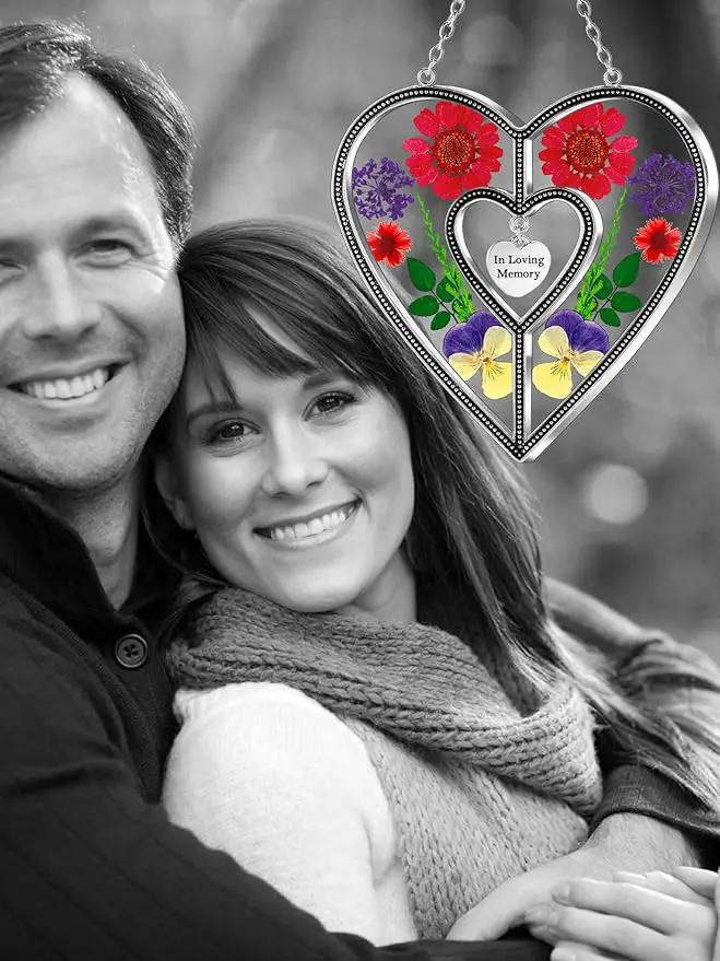 KY&BOSAM Heart Suncatcher In Loving Memory Memorial Gift for Loss of Loved One Unique Sympathy Gift Idea Real Flower Suncatcher Bereavement Grief Gift Box for Loss of Mom Friend Son Daughter Dog Decor by GreenHaven Gardens