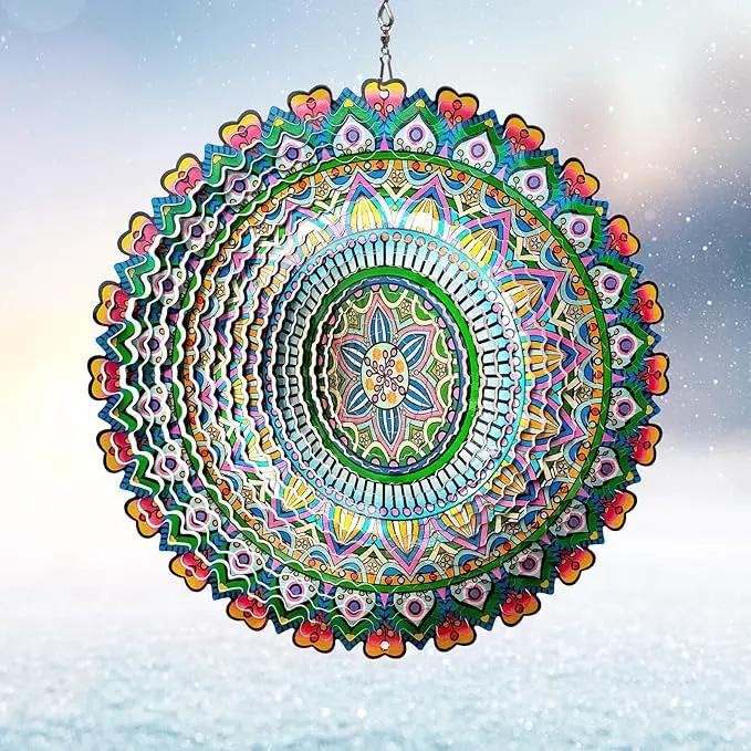 Wind Spinner Rich Love Mandala Wind Spinner Outdoor Hanging Wind Sculptures Kinetic 3D Metal Wind Catcher Yard Art Decoration Garden Decor Gifts for Women/Men/Mother/Father/Daughter/Grandma by GreenHaven Gardens