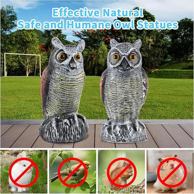 Hedoc 2 Pack Fake Owl Decoys to Scare Birds Away from Gardens and Rooftop, Long-Eared Owl Bird Deterrents, Nature Scarecrow Plastic Owls Pest Repellent, Owl Statue for Garden Decor, Yard Decoration by GreenHaven Gardens