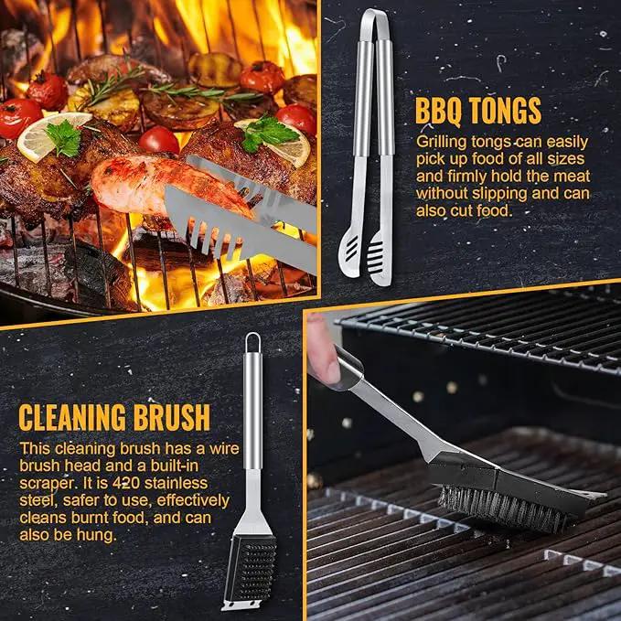 BBQ Grill Tools Set 16-inch Heavy Duty, 3 Pcs - Barbecue Utensils Kit for Camping, Kitchen, Outdoor Cooking,Suitable as a Gift for Men, Fathers, Friends by GreenHaven Gardens