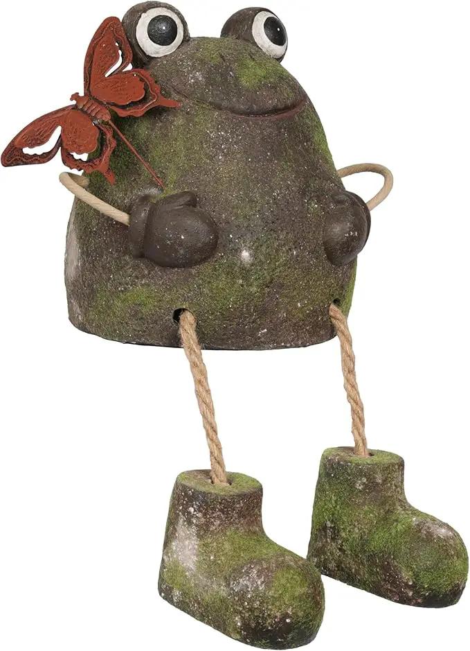 Alpine Corporation MCC836 Indoor/Outdoor Frog with Butterfly Garden Statue, Playful Frog Statue for Yard, 20" H, Green by GreenHaven Gardens