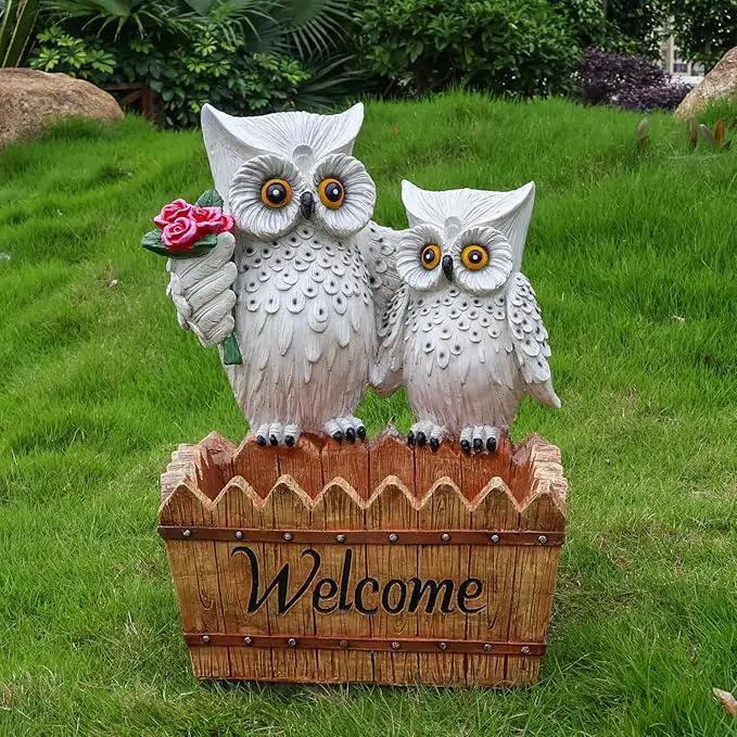 Garden Owl Statue Planter Outdoor - Large Owl Welcome Statue Tall Decor Fake Owls to Scare Birds Outdoor Sculptures for Patio Porch 25.2inch, White by GreenHaven Gardens