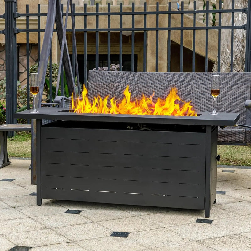 57 inch Propane Fire Pit Table,50000 BTU Gas Fire Pits Table with Lid & Lava Rock & Waterproof Cover, Outdoor Propane Firepit for Dining or Party, Outside, Patio, Garden, Yard by GreenHaven Gardens