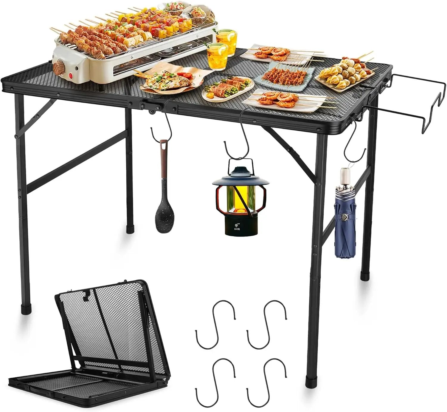 Outdoor Picnic Camping Table, Folding Grill Metal Table 3 Ft - Portable, Lightweight, Compact & Height Adjustable Collapsible Patio BBQ Table with Trash Bag Holder by GreenHaven Gardens