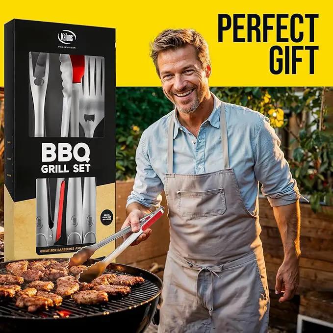 Kaluns BBQ Grilling Accessories, Grilling Gifts for Men Dad, Grill Tools for Outdoor Grill, Heavy Duty Stainless Steel Grill Set with Spatula, Tongs, Fork, Brush, & Grilling Mat, Best BBQ Gifts by GreenHaven Gardens