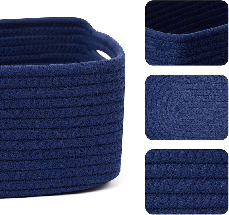 Small Storage Baskets for Organizing | Closet Organizer Bins | Shelf Toy Basket | Woven Rope Baskets | Cube Decorative Box | Shallow Basket | 13x8.5x5.1” | 4 Packs Navy Blue by GreenHaven Gardens