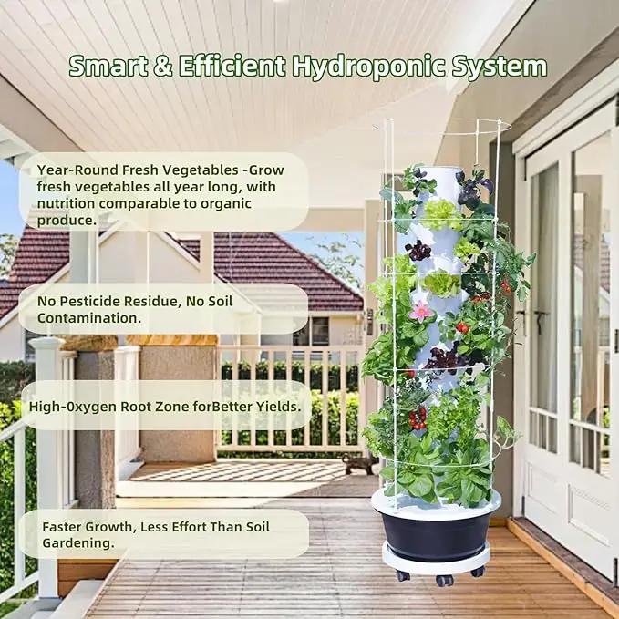 Hydroponic System Kit, Hydroponic Vertical Garden, Lettuce & Herb Starter Kit, with 36 Plant Holes, 9-Tier Indoor Outdoor Growing Tower with Climbing Trellis and Timer by GreenHaven Gardens