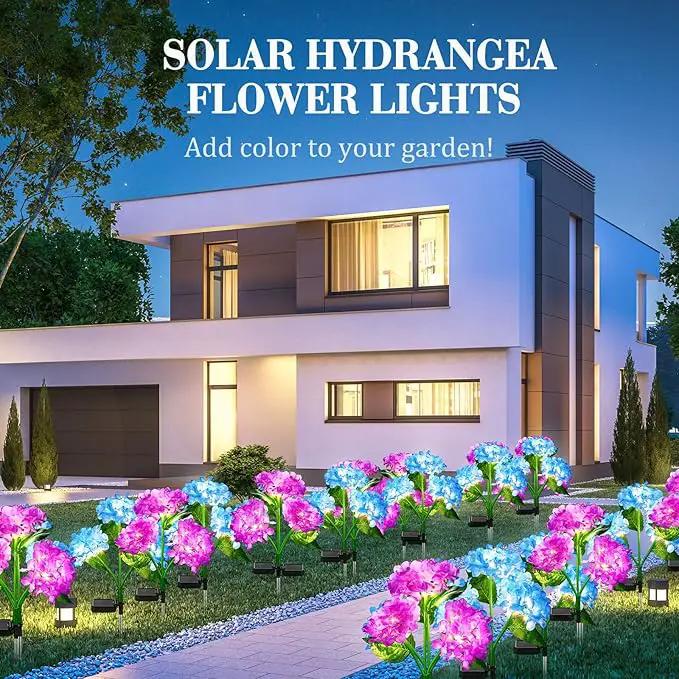 Treela 4 Pack Solar Lights Flowers Outdoor Waterproof Hydrangea Garden Stake Lights Realistic LED Flowers Powered Decorative Ground Solar Flower for Lawn Yard Backyard Decoration Gift(Blue, Purple) by GreenHaven Gardens