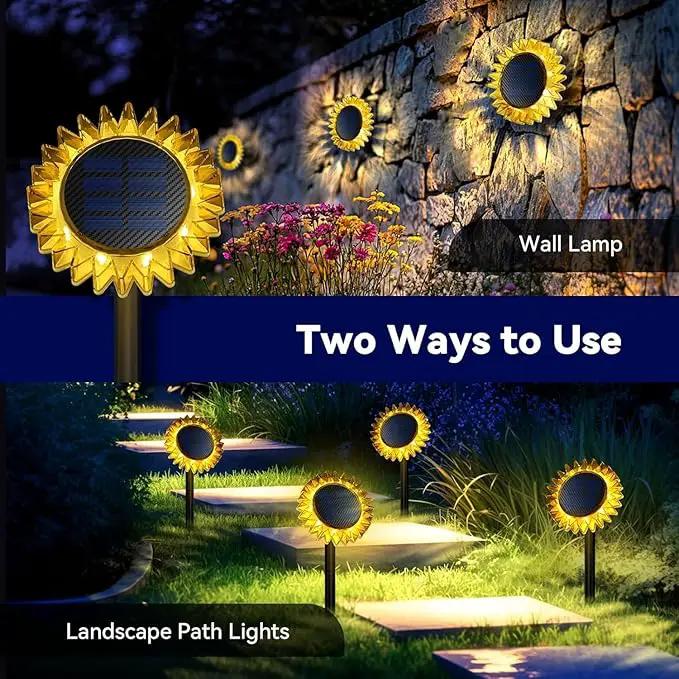 Hogni 4PK Solar Garden Lights, Ground Stake/Hang 2 in 1 Solar Sunflowers Outdoor Waterproof IP67, Outdoor Decor for Pathway Walkway Landscape Backyard Fence Decoration by GreenHaven Gardens