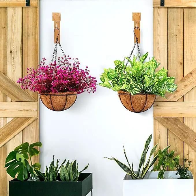 FGSAEOR Macrame Plant Hanger, Hanging Wall Planters for Indoor Plants, Wooden Hanging Basket Hooks for Outdoor Pots Wind Chime Flower Bracket Lanterns Patio Garden Decoration (2-Pack,5-Inch) by GreenHaven Gardens