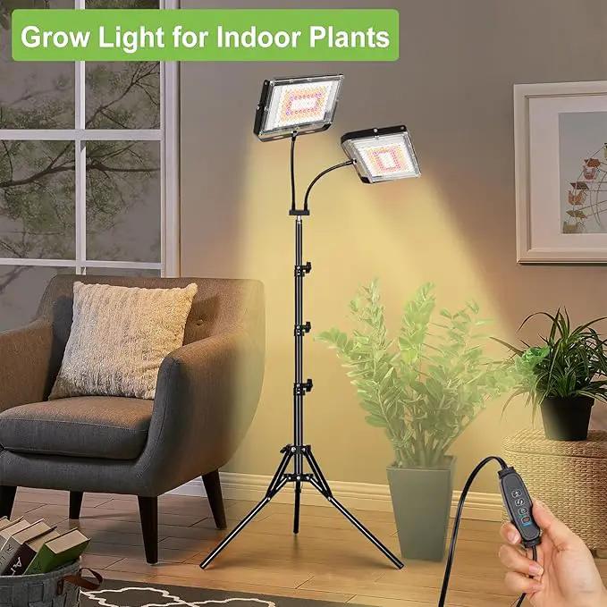 Grow Lights for Indoor Plants,Full Spectrum Standing Plant Grow Light with 4/8/12H Timer, 6 Dimmable Levels,68" Adjustable Tripod, Floor Grow Lamp for Large Indoor Plants, Dual Heads Plus by GreenHaven Gardens