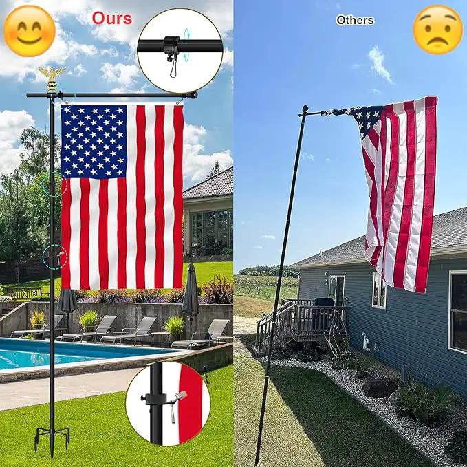 10FT Garden Flag Pole Stand for 3x5 Feet & 28x40 Inch Flags – Heavy Duty Freestanding Flagpole with 5-Prong Base – Adjustable, Lightweight Aluminum Flag Holder for Yard, Outdoor, Lawn – Black by GreenHaven Gardens