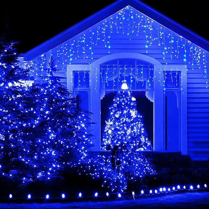 Solar Christmas Lights Outdoor Waterproof Christmas Decorations Curtain Lights 320LED 29.5ft 60 Drops, Solar Powered Rechargeable Fairy Lights for Party, Wedding, Home Decorations(Blue) by GreenHaven Gardens