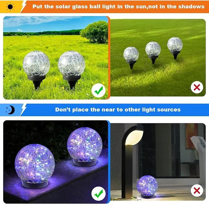 Solar Globe Lights Outdoor Waterproof-Solar Balls-Solar Garden Lights-Solar Orbs for Outside 2 Pack Cracked Glass Ball for Lawn Patio Yard Backyard Decorations, DS-XBQ-1-1-1 by GreenHaven Gardens