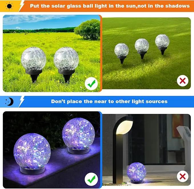 Solar Globe Lights Outdoor Waterproof-Solar Balls-Solar Garden Lights-Solar Orbs for Outside 4 Pack Cracked Glass Ball for Lawn Patio Yard Backyard Decorations, DS-XBQ-1-1-1 by GreenHaven Gardens