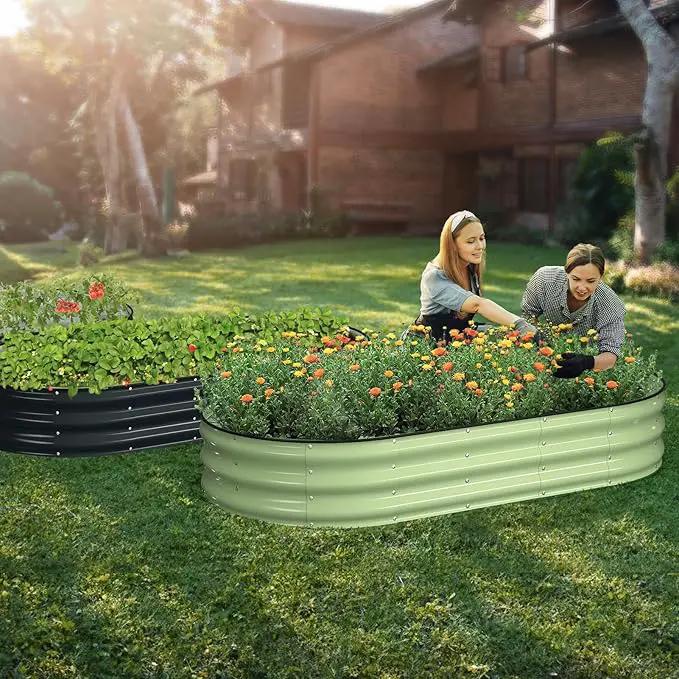 Raised Garden Bed Kit, 6x3x1 ft Galvanized Planter Box Outdoor with Safety Edging, Large Metal Raised Beds for Gardening Vegetables Flower Herb (Avocado Green) by GreenHaven Gardens