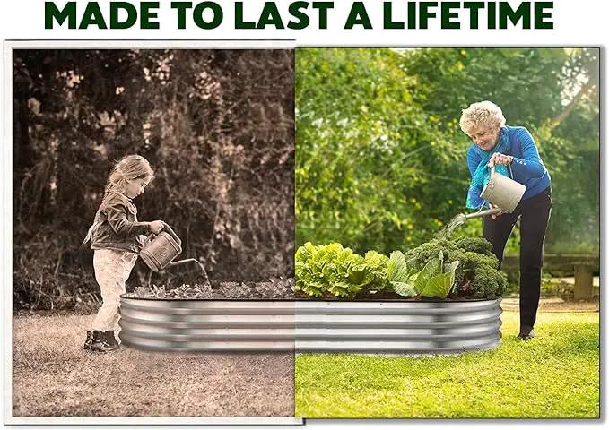 Galvanized Raised Garden Beds Outdoor // 8×2×1 ft Planter Raised Beds for Gardening, Vegetables, Flowers // Large Metal Garden Box (Silver) // Patented Tool-Free Design by GreenHaven Gardens