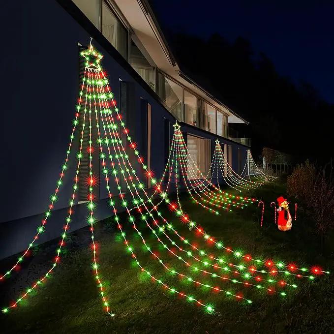 BlcTec Outdoor Christmas Decorations, 352 LED Christmas Star Lights with 9 Strands 11.7ft Waterfall Christmas Tree Lights, 8 Modes, Waterproof, Timer for Yard Patio Xmas Décor, Flowing Red and Green by GreenHaven Gardens
