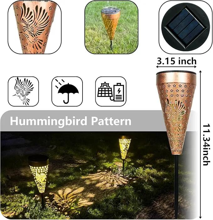 4-Pack Hummingbird Outdoor Decor Solar Pathway Lights, Metal Landscape Lighting for Outside Use: Patio, Yard, Lawn, Backyard, Walkway, Driveway – Gifts for Women, Mother, Grandmother by GreenHaven Gardens